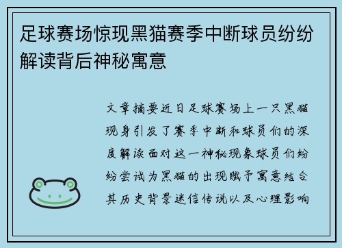 足球赛场惊现黑猫赛季中断球员纷纷解读背后神秘寓意