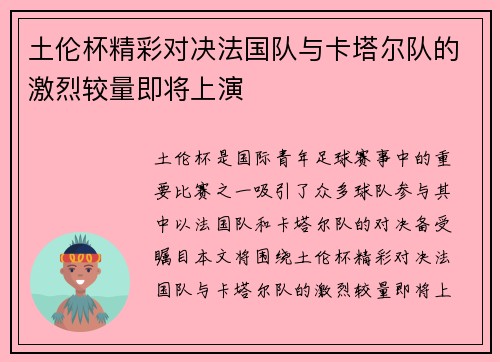 土伦杯精彩对决法国队与卡塔尔队的激烈较量即将上演